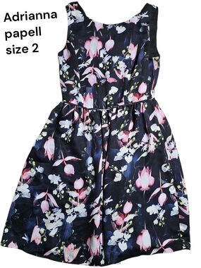 Adrianna Papell Navy Floral Fit-and-Flare Midi Dress